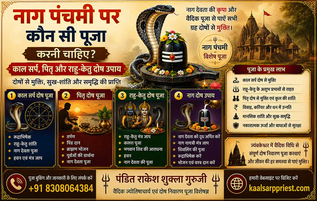 नाग पंचमी पर कौन सी पूजा करनी चाहिए? काल सर्प, पितृ और राहु-केतु दोष उपाय