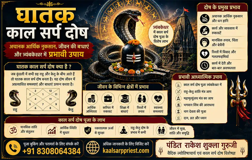 घातक काल सर्प दोष – अचानक आर्थिक नुकसान, जीवन की बाधाएं और त्र्यंबकेश्वर में प्रभावी उपाय