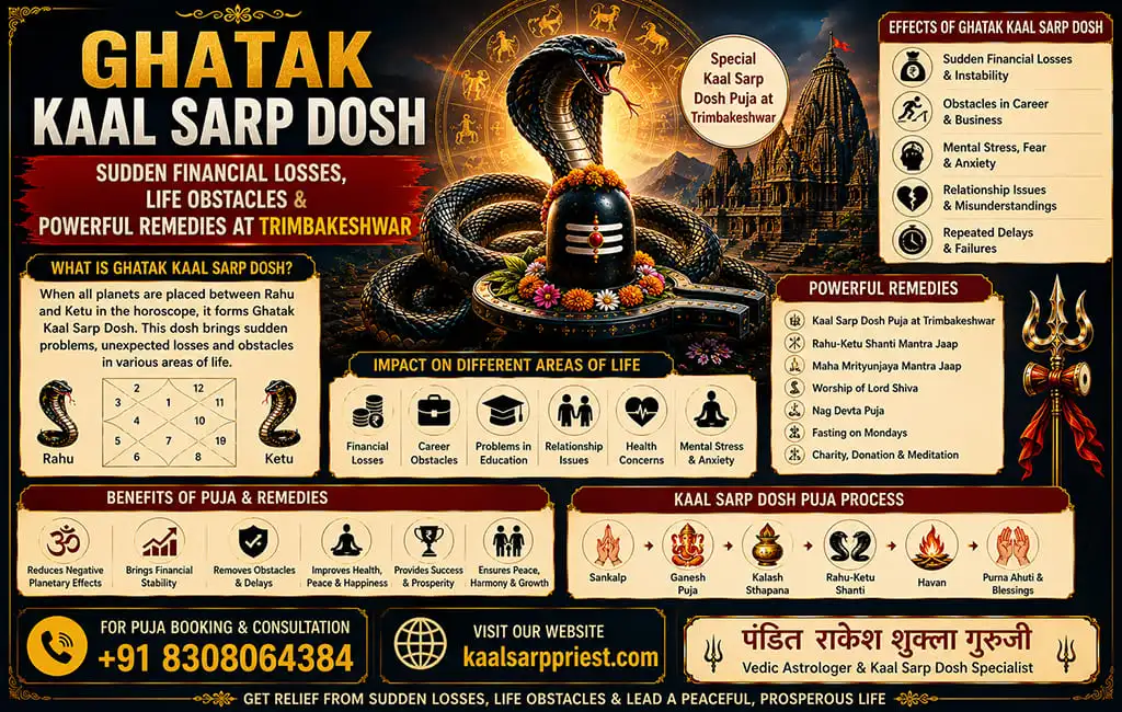 Ghatak Kaal Sarp Dosh – Sudden Financial Losses, Life Obstacles & Powerful Remedies at Trimbakeshwar