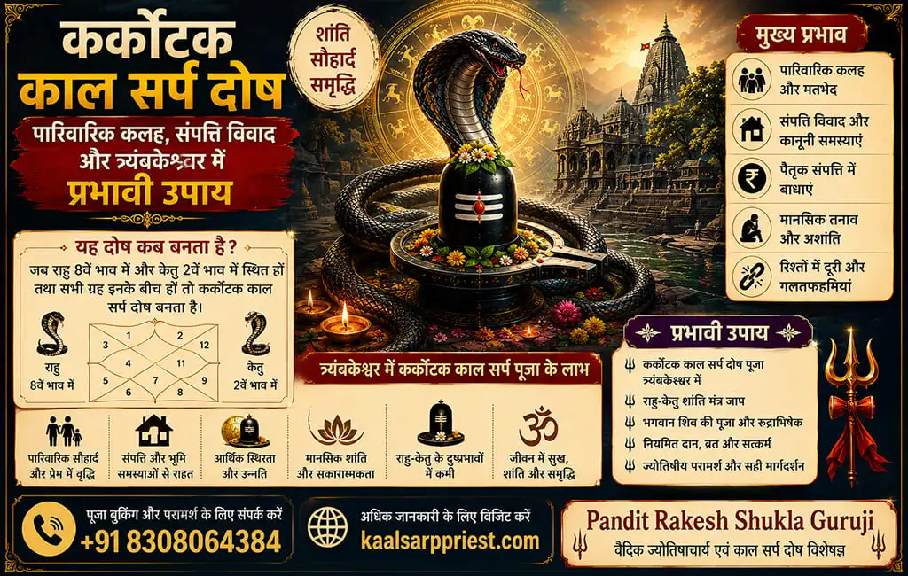 कर्कोटक काल सर्प दोष – पारिवारिक कलह, संपत्ति विवाद और त्र्यंबकेश्वर में प्रभावी उपाय