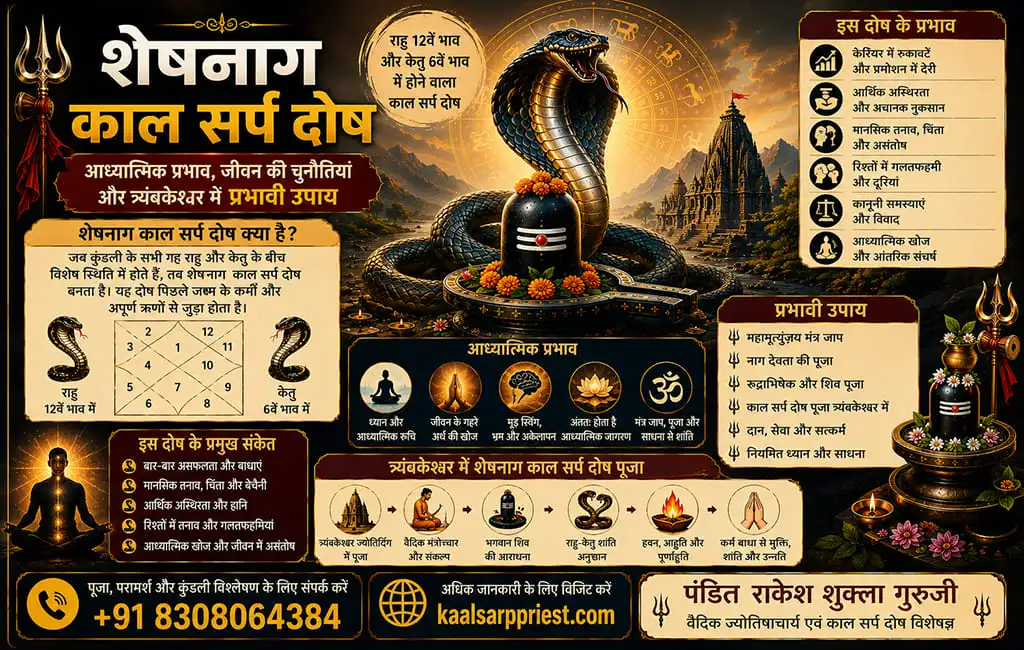शेषनाग काल सर्प दोष: आध्यात्मिक प्रभाव, जीवन की चुनौतियां और त्र्यंबकेश्वर में प्रभावी उपाय